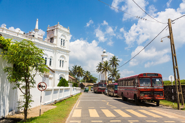  Colonial buildings and buses in Galle Fort